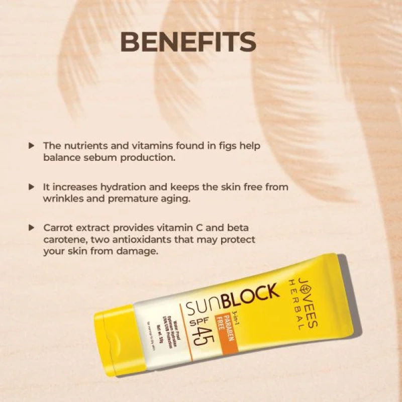 Jovees Anjeer and Carrot Sun Block [SPF-45] - [50g] - Image 3