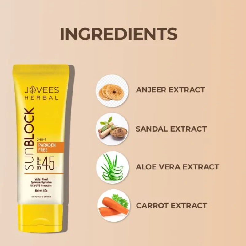 Jovees Anjeer and Carrot Sun Block [SPF-45] - [50g] - Image 4